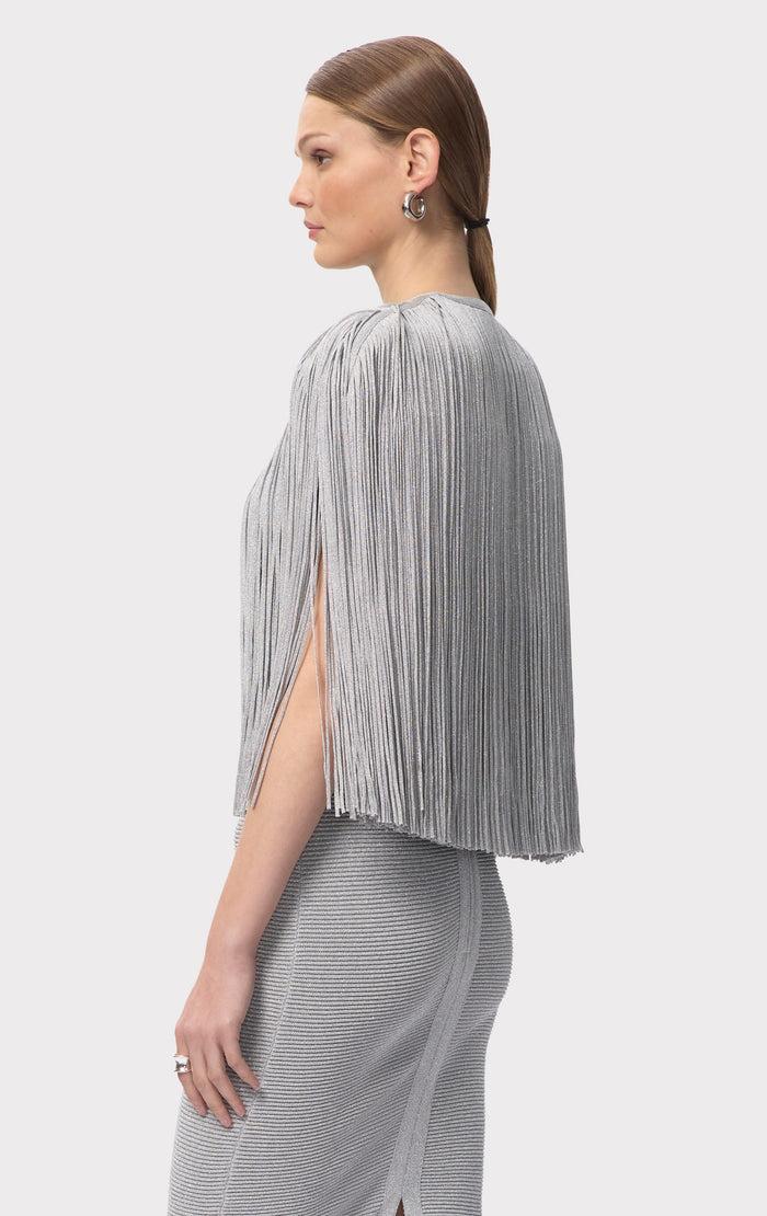 Hérve Léger ICON METALLIC FRINGE CAPE MET SILVER