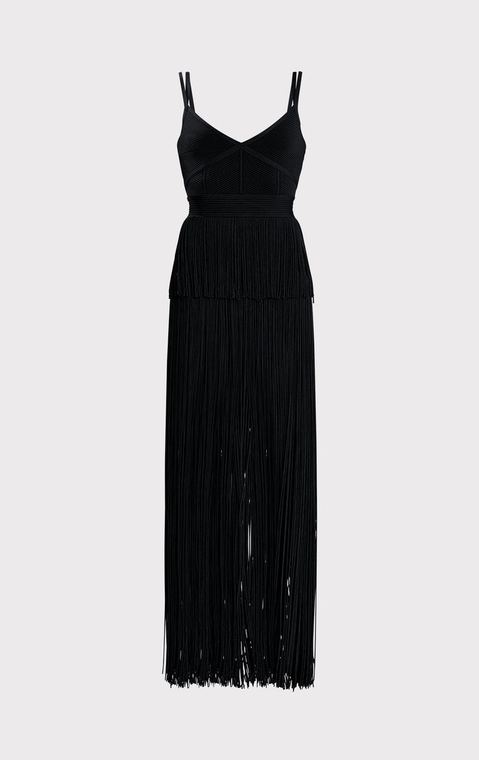Hérve Léger STRAPPY OTTOMAN FRINGE GOWN BLACK