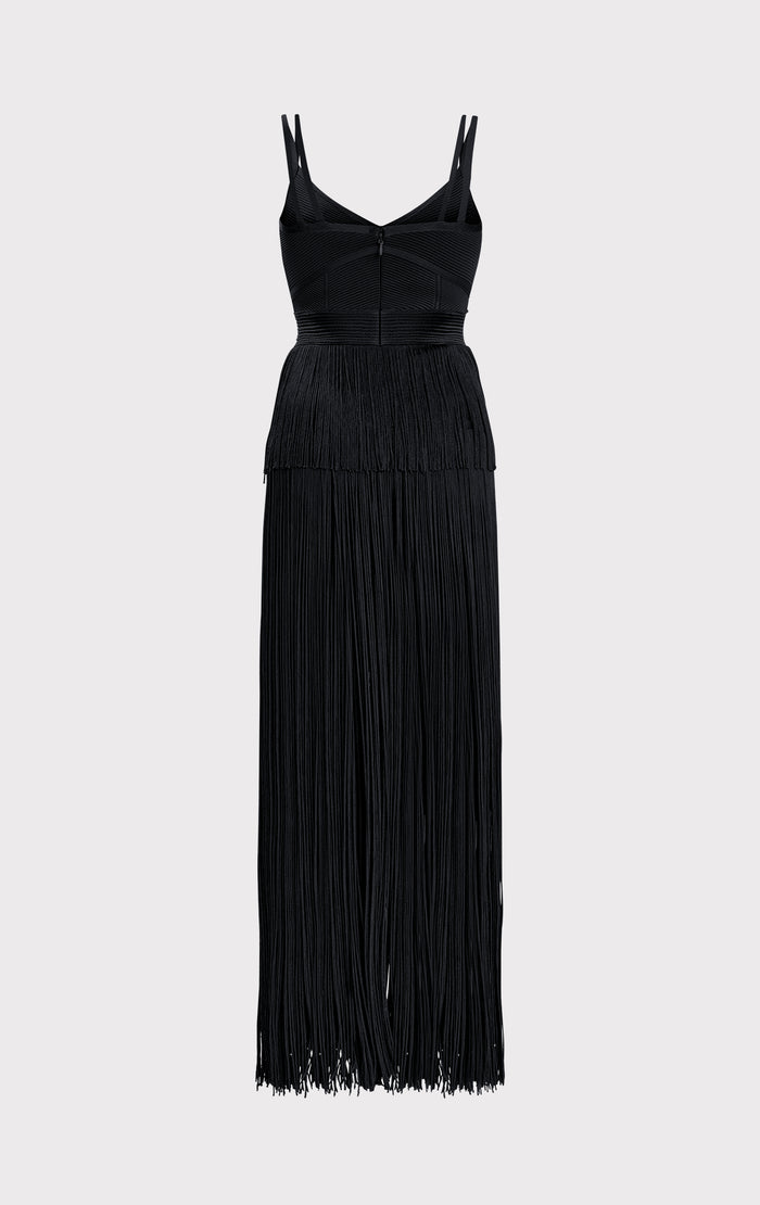 Hérve Léger STRAPPY OTTOMAN FRINGE GOWN BLACK
