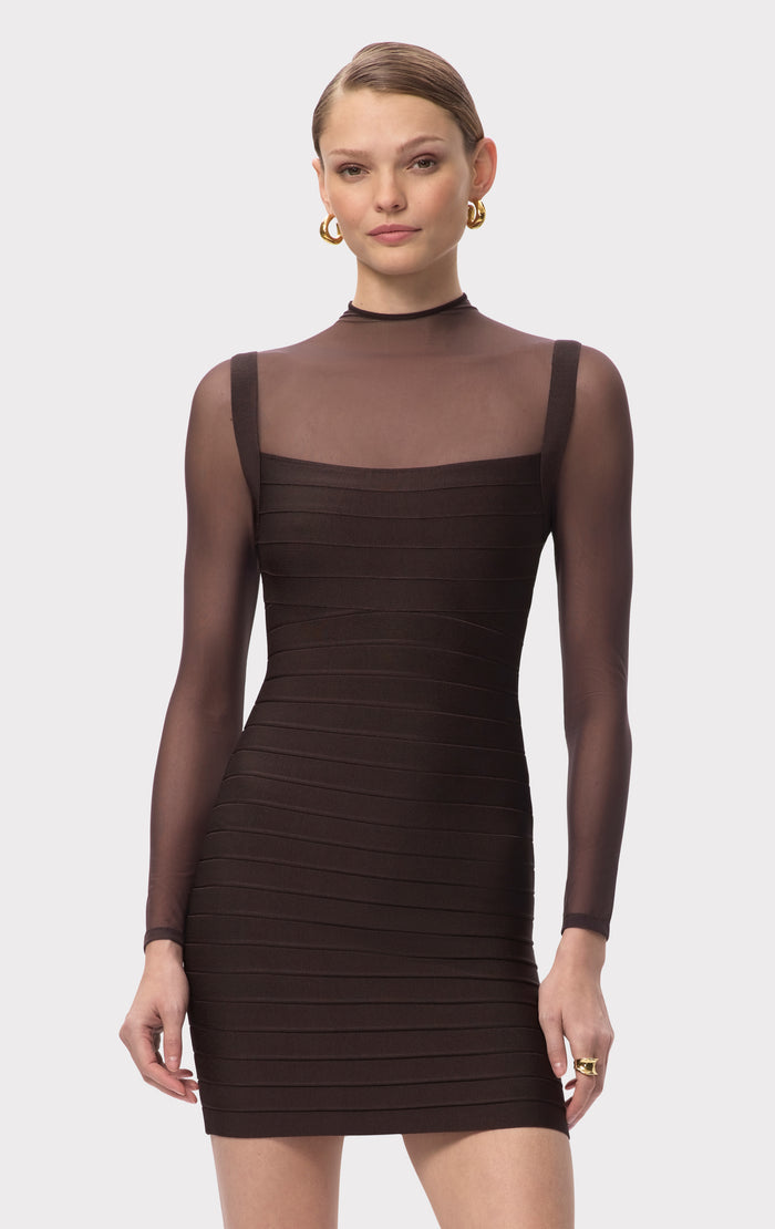 hérve léger THE AMY DRESS WALNUT