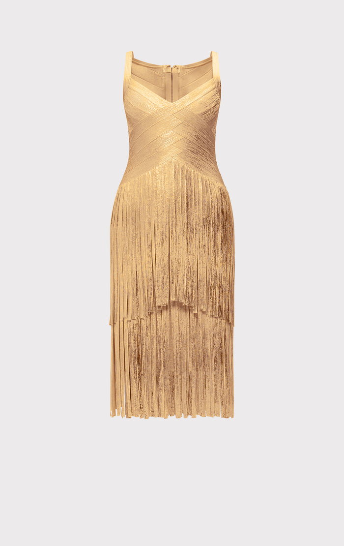 Hérve Léger THE METALLIC MISCHA DRESS GOLD FOIL
