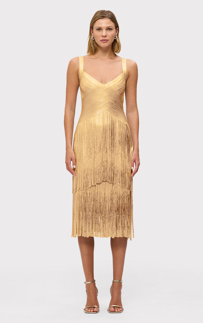 hérve léger THE METALLIC MISCHA DRESS GOLD FOIL