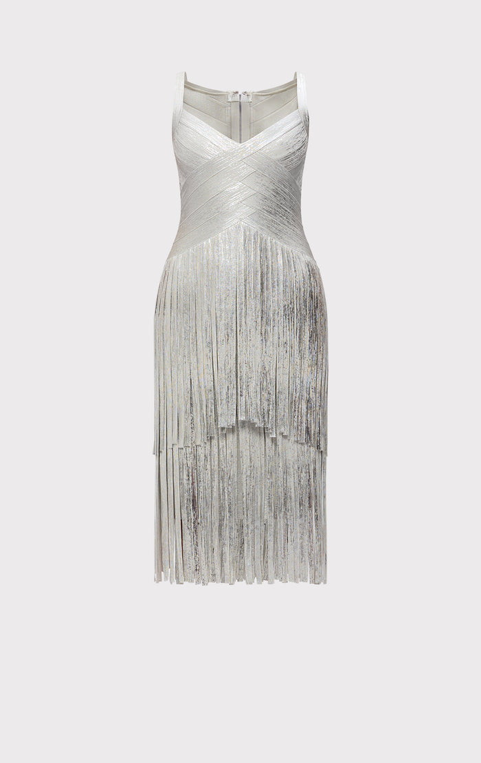 Hérve Léger THE METALLIC MISCHA DRESS SILVER FOIL