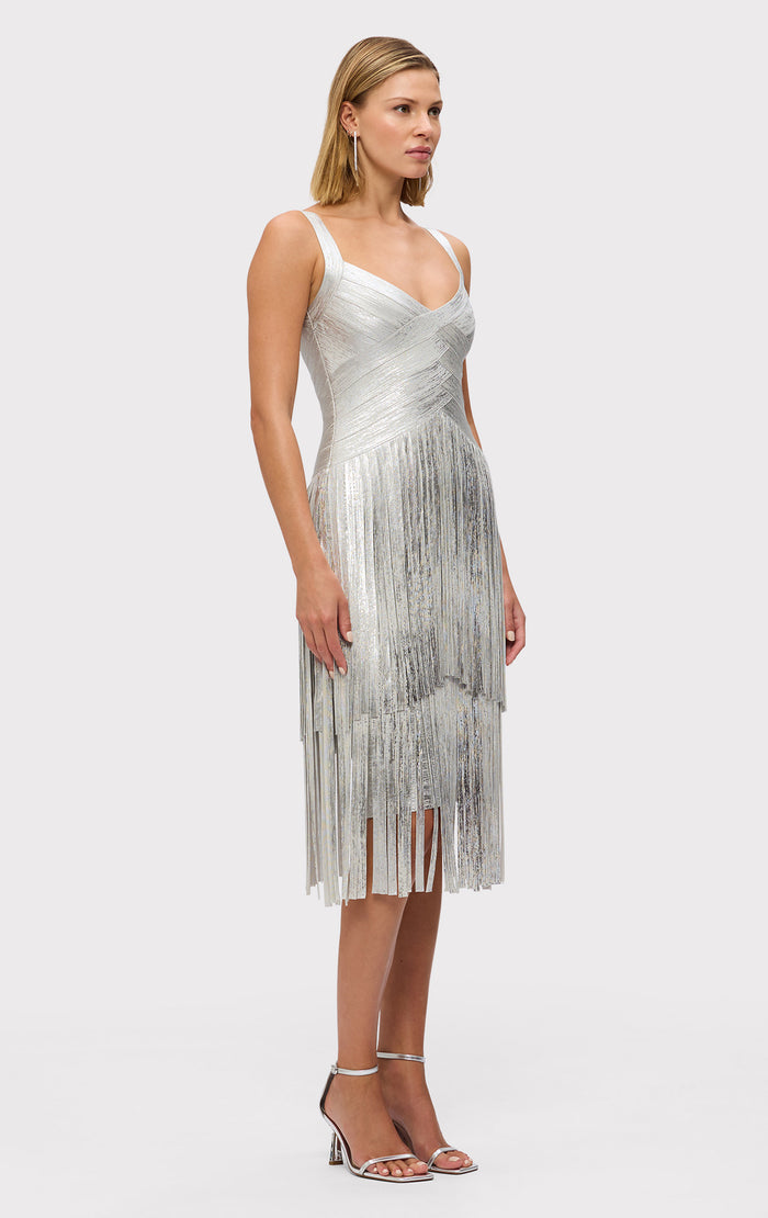 Hérve Léger THE METALLIC MISCHA DRESS SILVER FOIL