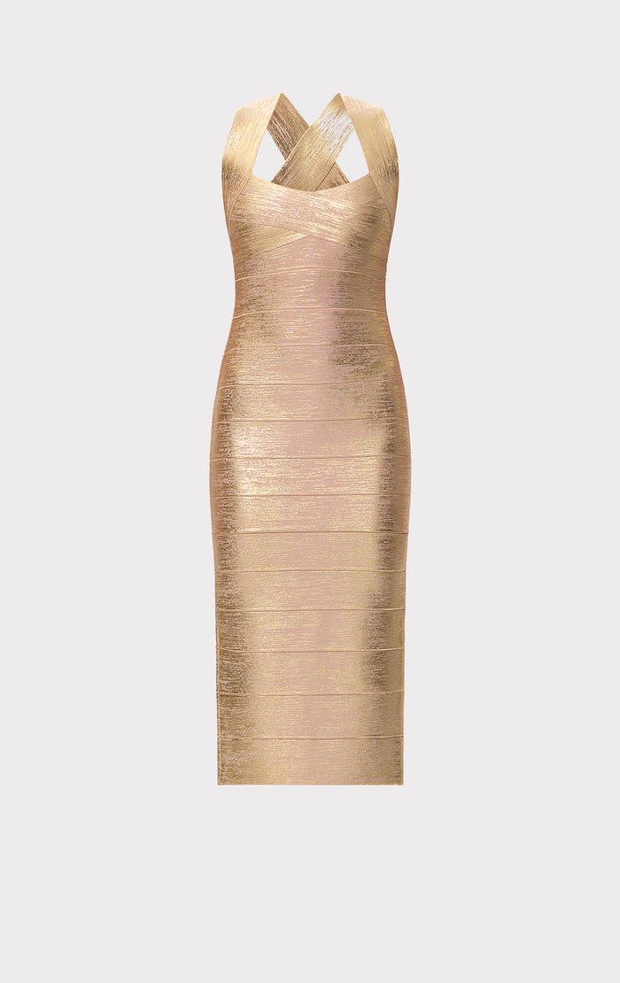 Hérve Léger THE METALLIC SANDRA DRESS GOLD FOIL