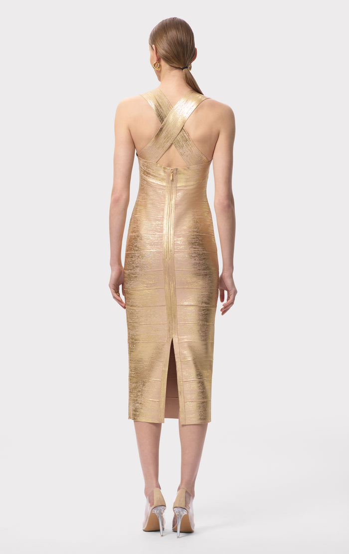 Hérve Léger THE METALLIC SANDRA DRESS GOLD FOIL