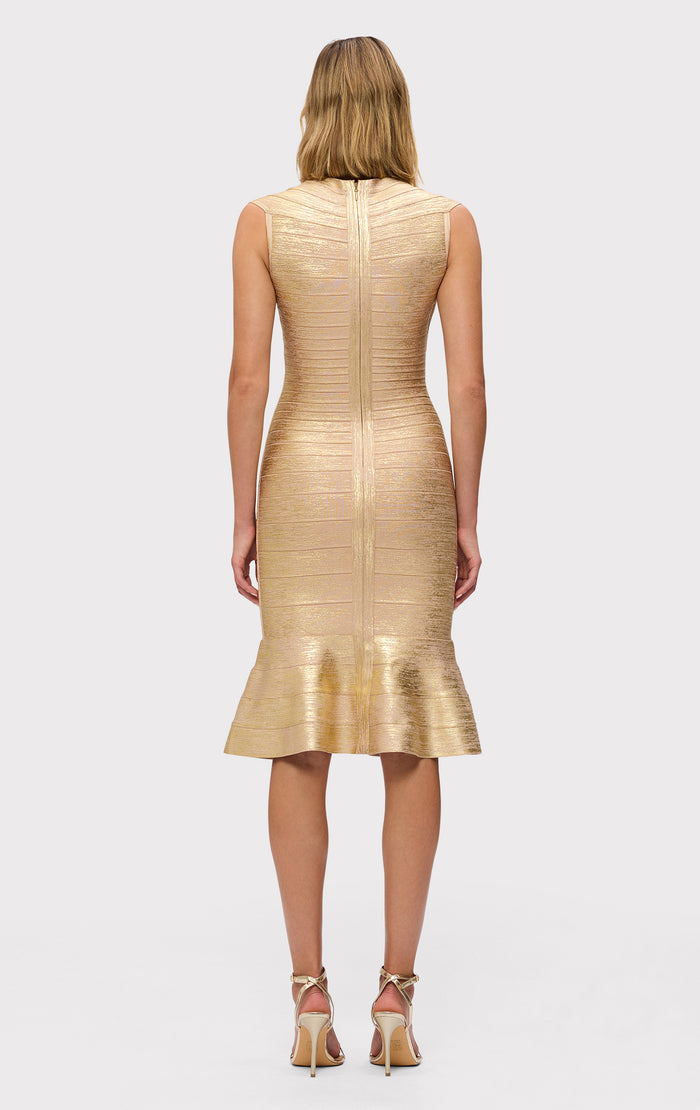 Hérve Léger THE METALLIC SOPHIE DRESS GOLD FOIL