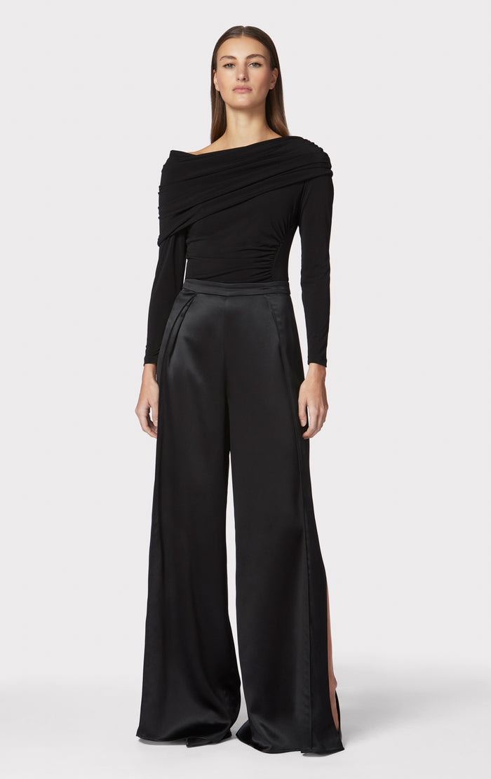 Hérve Léger ICON HIGH WAIST SILK WIDE LEG PANTS BLACK