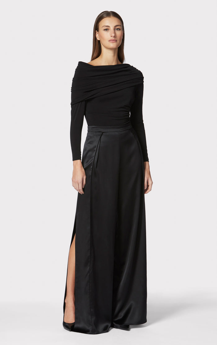 hérve léger ICON HIGH WAIST SILK WIDE LEG PANTS BLACK