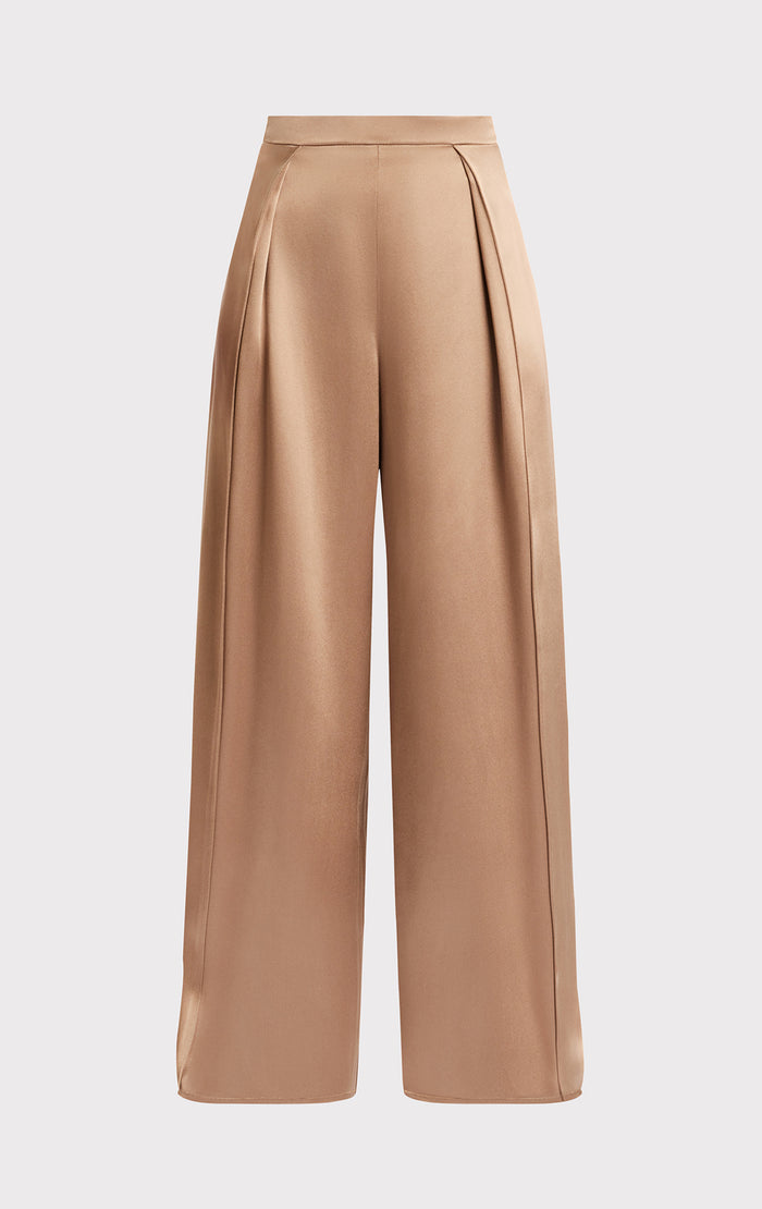 Hérve Léger ICON HIGH WAIST SILK WIDE LEG PANTS TOFFEE