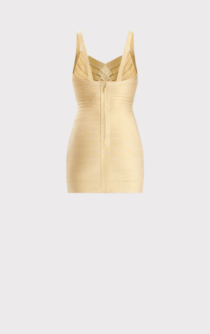 Hérve Léger ICON METALLIC BANDAGE BUSTIER MINI DRESS METALLIC GOLD