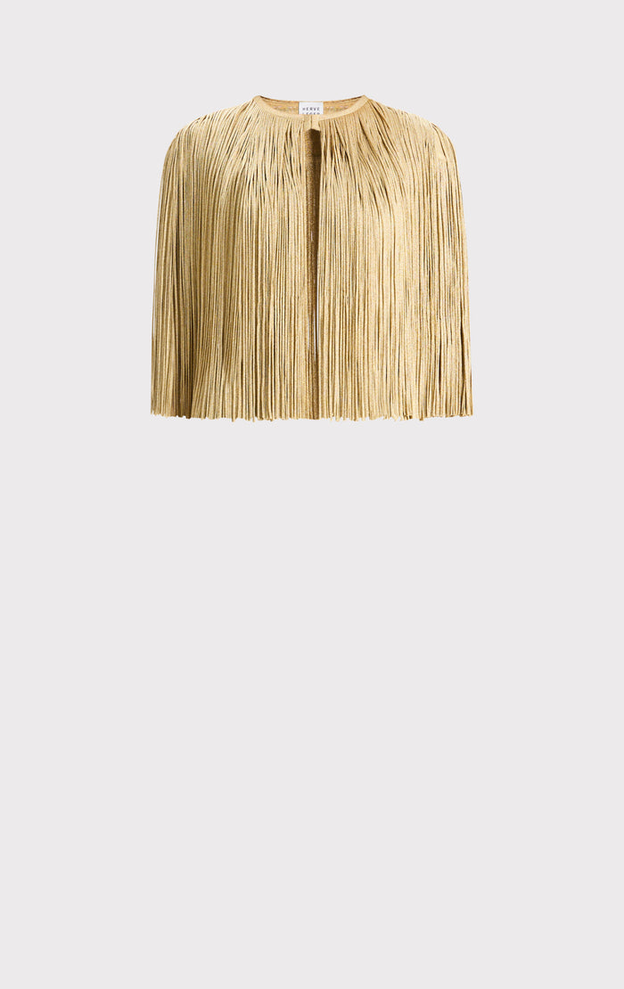 Hérve Léger ICON METALLIC FRINGE CAPE METALLIC GOLD