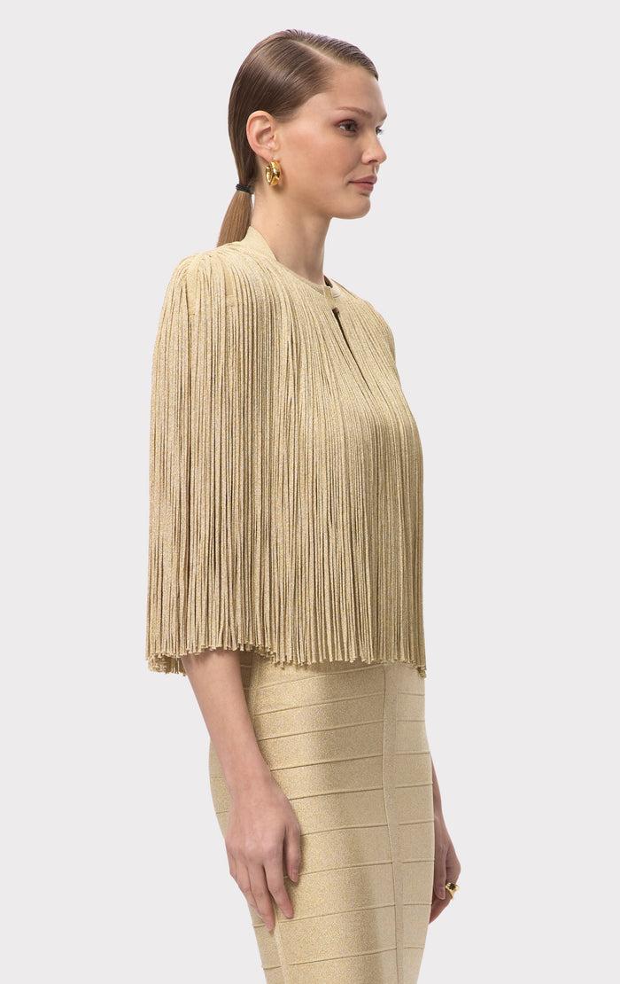 Hérve Léger ICON METALLIC FRINGE CAPE METALLIC GOLD