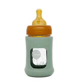 hevea Wide Neck Baby Glass Bottle with Sleeve 150ml/5oz Single-Pack - 150ml/5oz