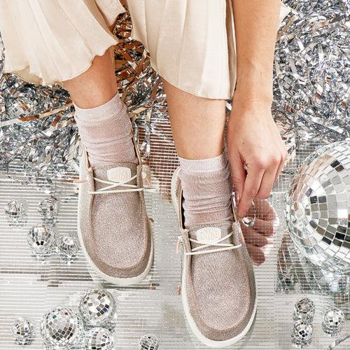 Hey Dude Wendy Metallic Sparkle Wide Rose Gold