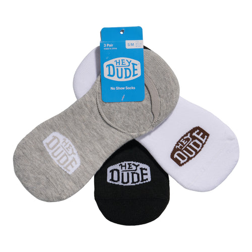 Hey Dude HEYDUDE No Show Sock 3 Pack Multi Grey/White/Black