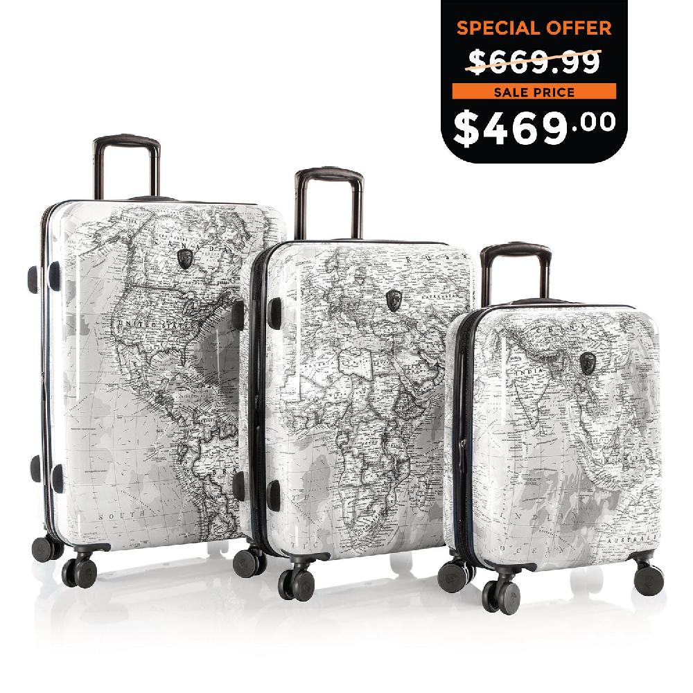 Heys Journey 3G Fashion Spinner® 3 Piece Luggage Set - Black/White Map