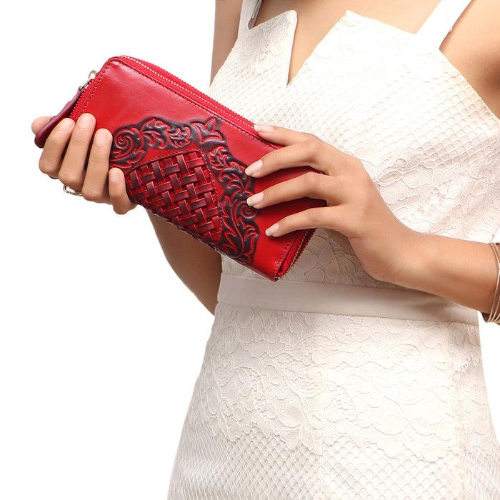 hidesign BELLE STAR W4 DOUBLE ZIP AROUND WALLET Red