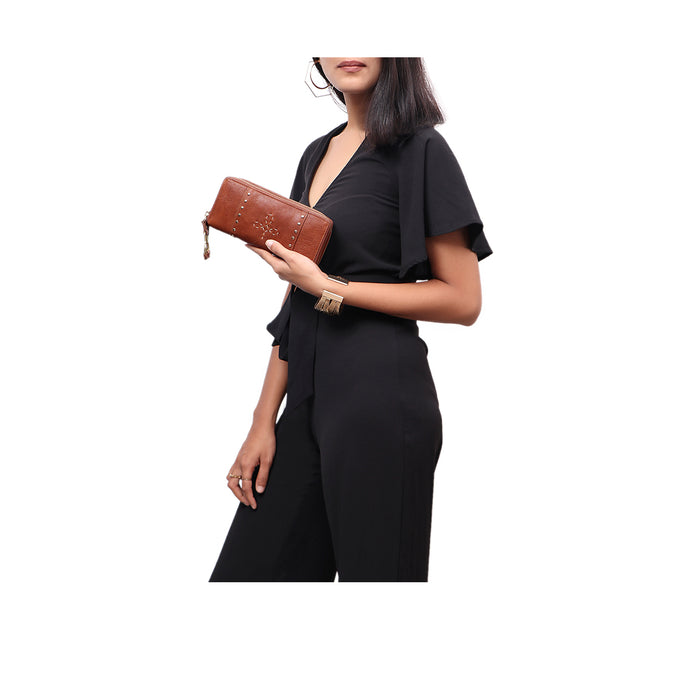 Hidesign WILD ROSE W2 DOUBLE ZIP AROUND WALLET Tan