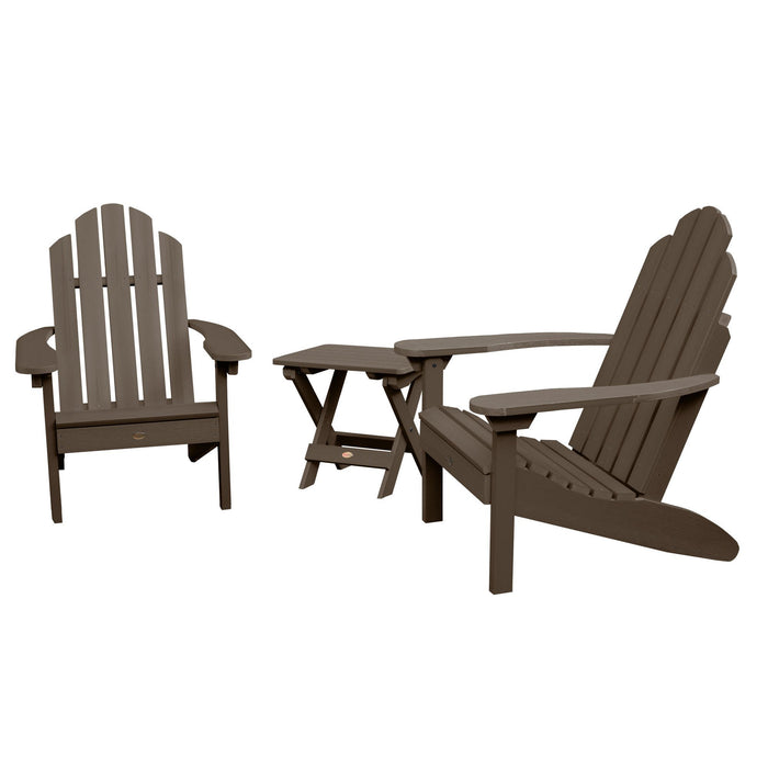 Highwood USA 2 Classic Westport Adirondack Chairs with Folding Side Table