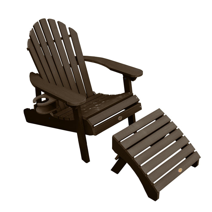 Highwood USA Hamilton Adirondack Chair with Ottoman & Cup Holder