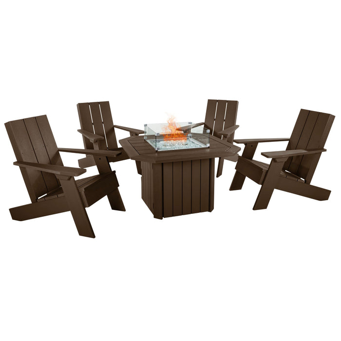 Highwood USA Italica Modern Adirondack 5-Piece Conversation Set with Fire Pit Table