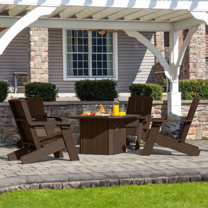 Highwood USA Italica Modern Adirondack 5-Piece Conversation Set With Fire Pit Table