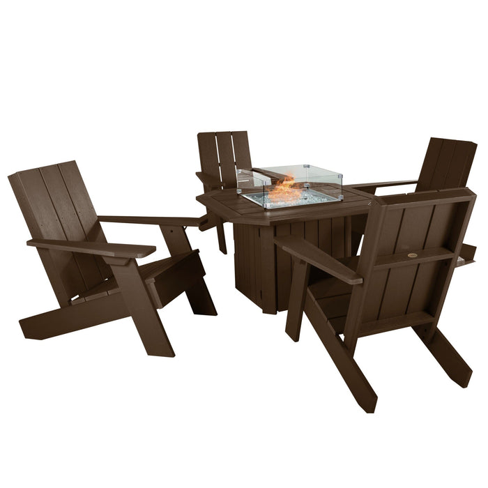 Highwood USA Italica Modern Adirondack 5-Piece Conversation Set With Fire Pit Table