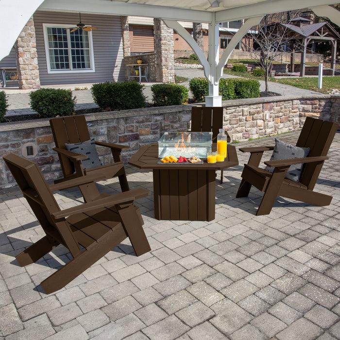 Highwood USA Italica Modern Adirondack 5-Piece Conversation Set With Fire Pit Table