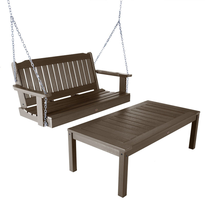 Highwood USA Lehigh Porch Swing 4ft and Adirondack Coffee Table