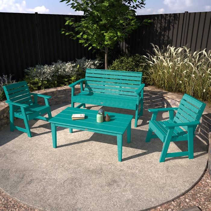 Highwood USA Riverside Garden Bench 4ft 2 Garden Chairs And Conversation Table Set
