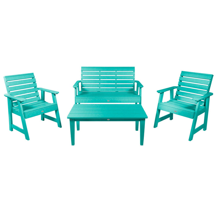Highwood USA Riverside Garden Bench 4ft 2 Garden Chairs And Conversation Table Set