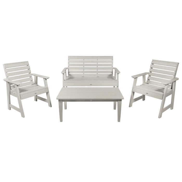 Highwood USA Riverside Garden Bench 4ft 2 Garden Chairs and Conversation Table Set