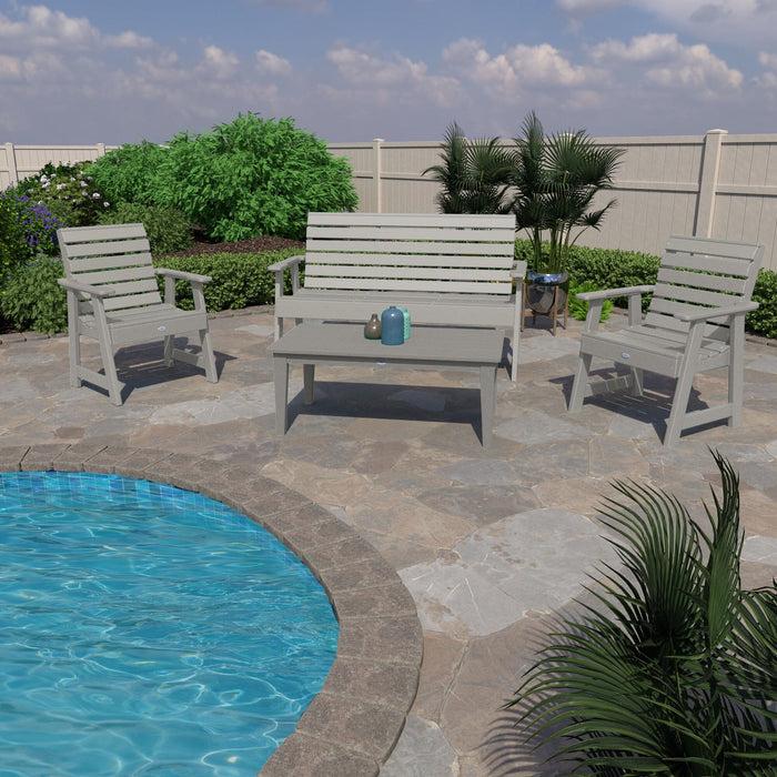 Highwood USA Riverside Garden Bench 5ft 2 Garden Chairs And Conversation Table Set