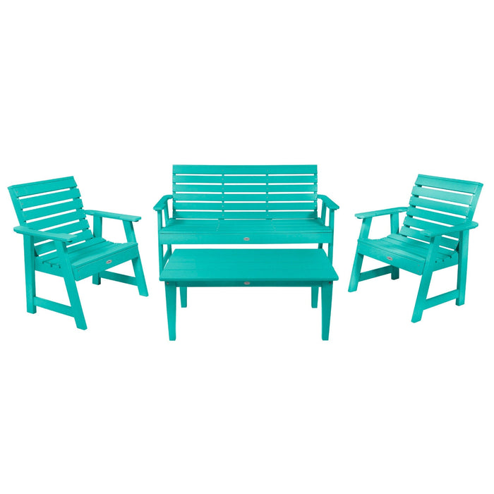 Highwood USA Riverside Garden Bench 5ft 2 Garden Chairs And Conversation Table Set