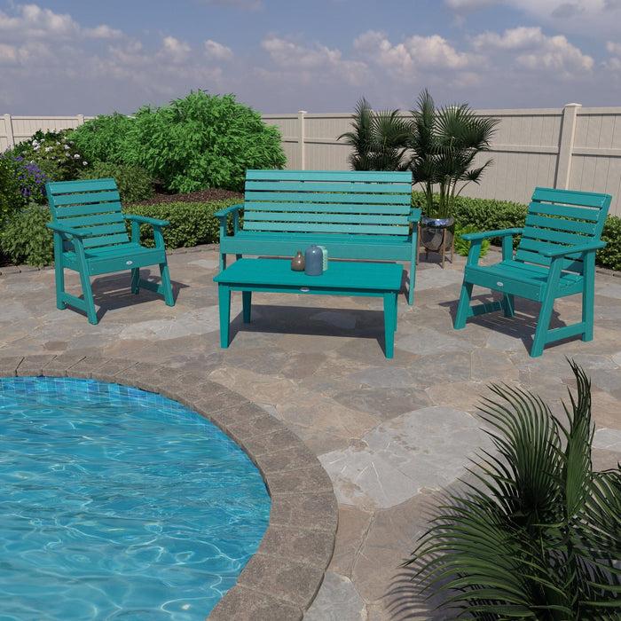 Highwood USA Riverside Garden Bench 5ft 2 Garden Chairs And Conversation Table Set