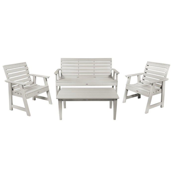 Highwood USA Riverside Garden Bench 5ft 2 Garden Chairs and Conversation Table Set