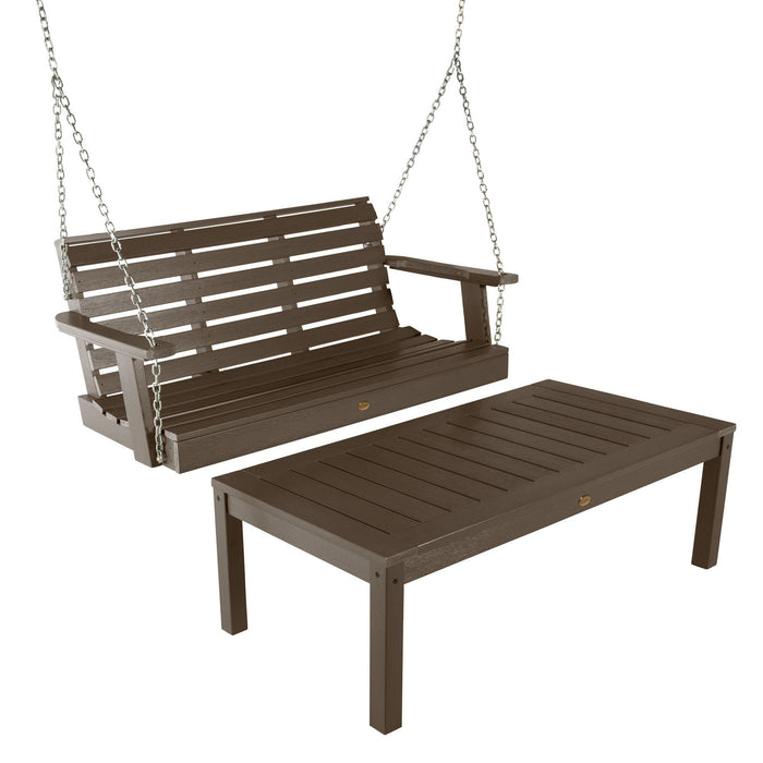 Highwood USA Weatherly Porch Swing 4ft and Adirondack Coffee Table