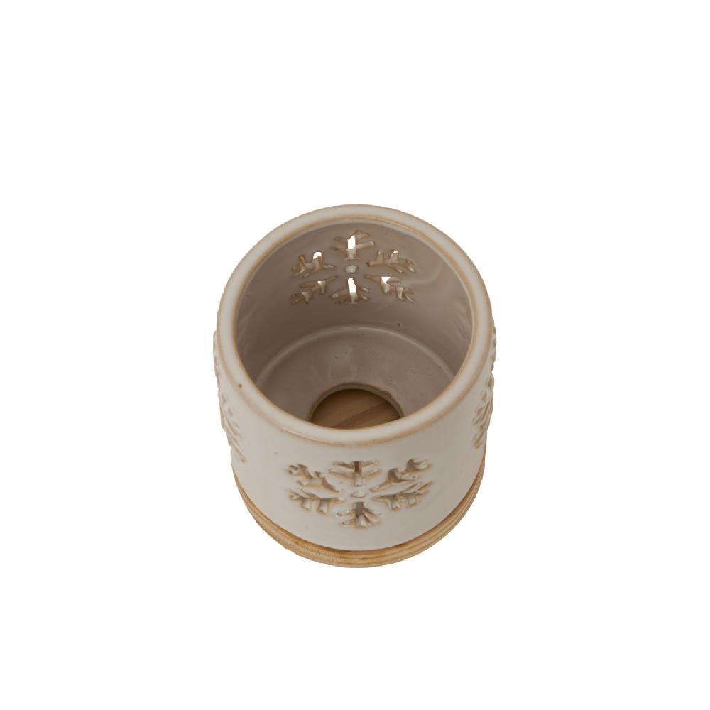 Hill Interiors Alora Ceramic Snowflake Candle Holder On Wood Base