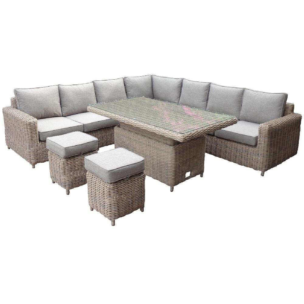 hill interiors Amalfi Outdoor Large Corner Set With Riser Table + 2 Stools