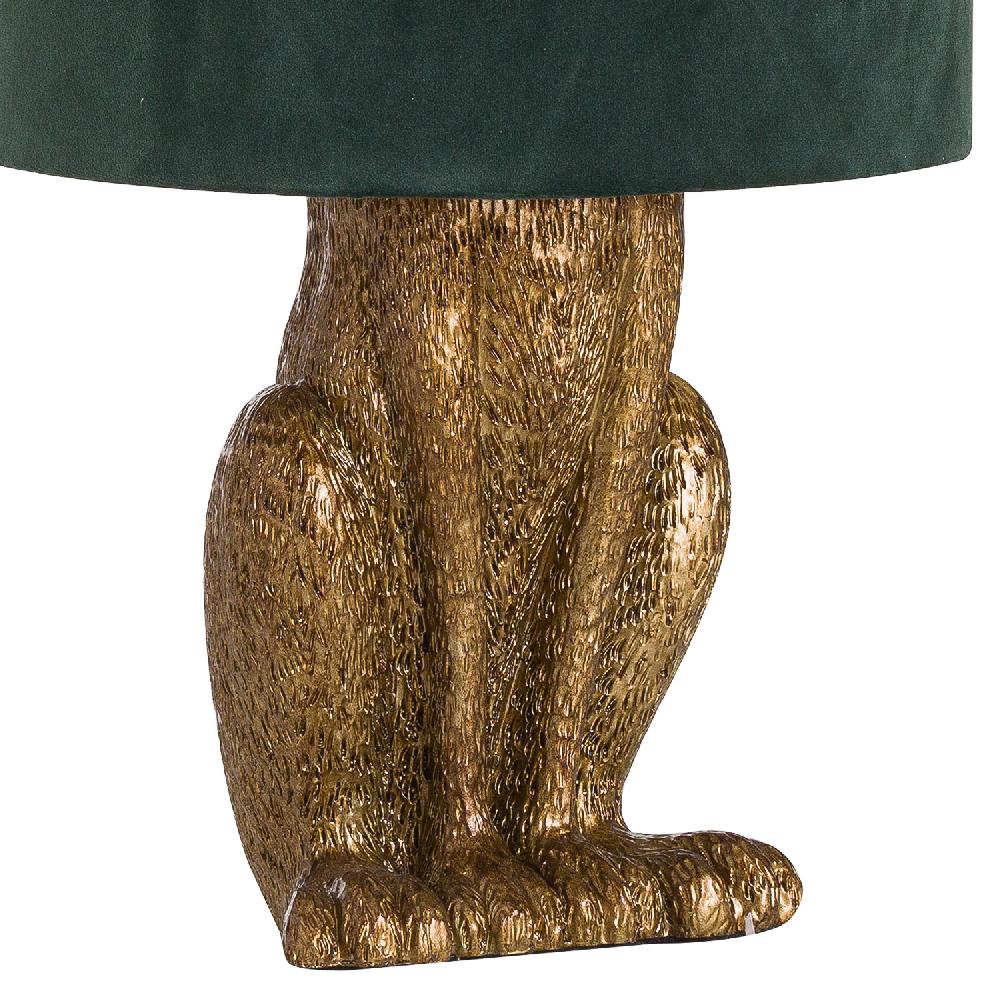 hill interiors Antique Gold Hare Table Lamp With Green Velvet Shade