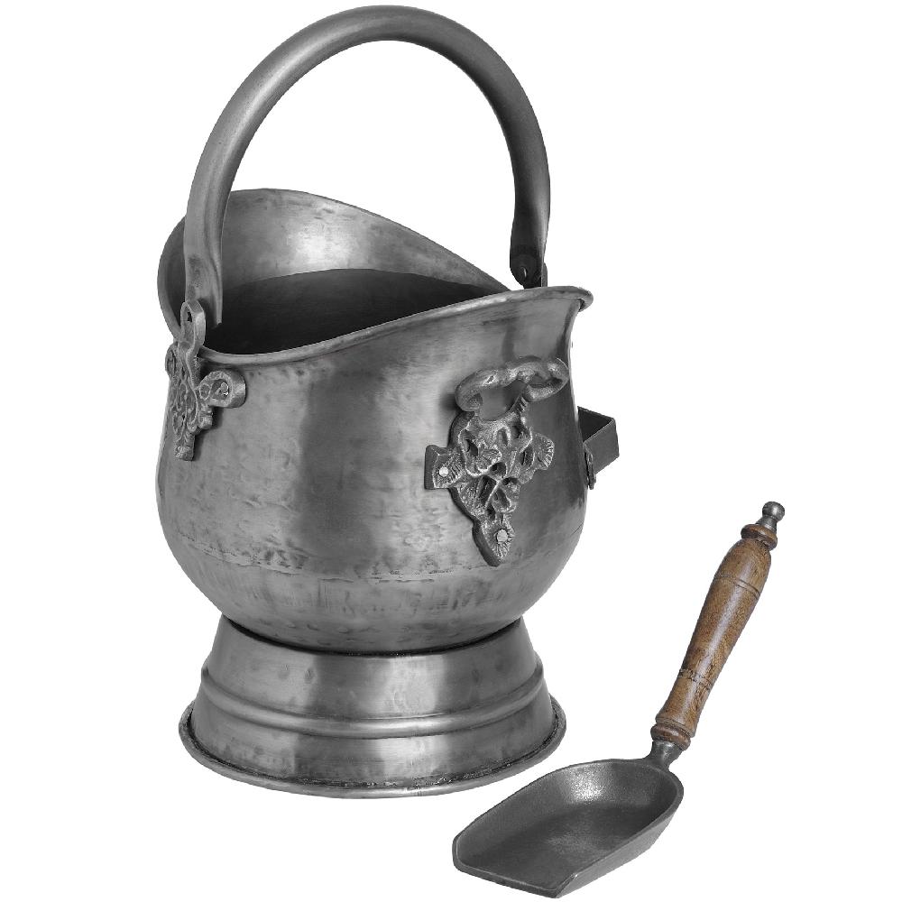 Hill Interiors Antique Pewter Coal Bucket With Shovel