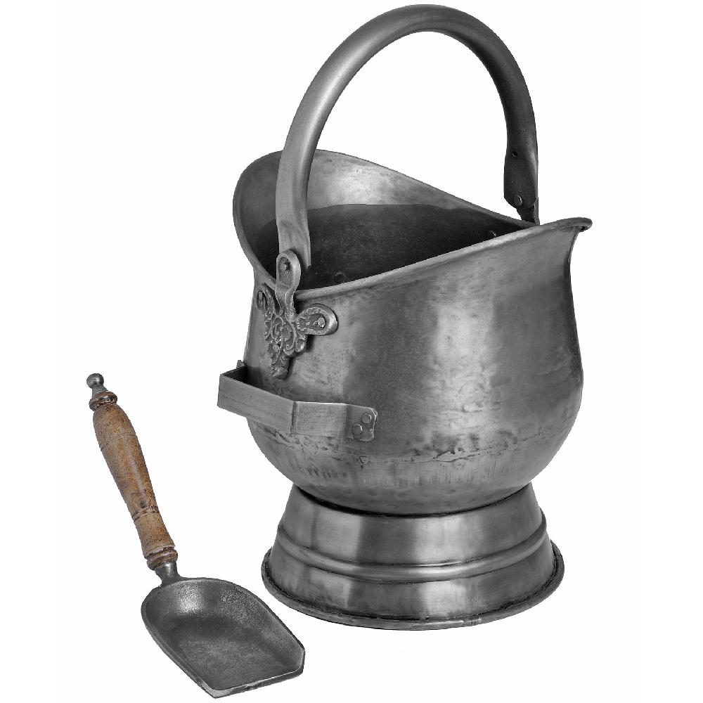 hill interiors Antique Pewter Coal Bucket with Shovel