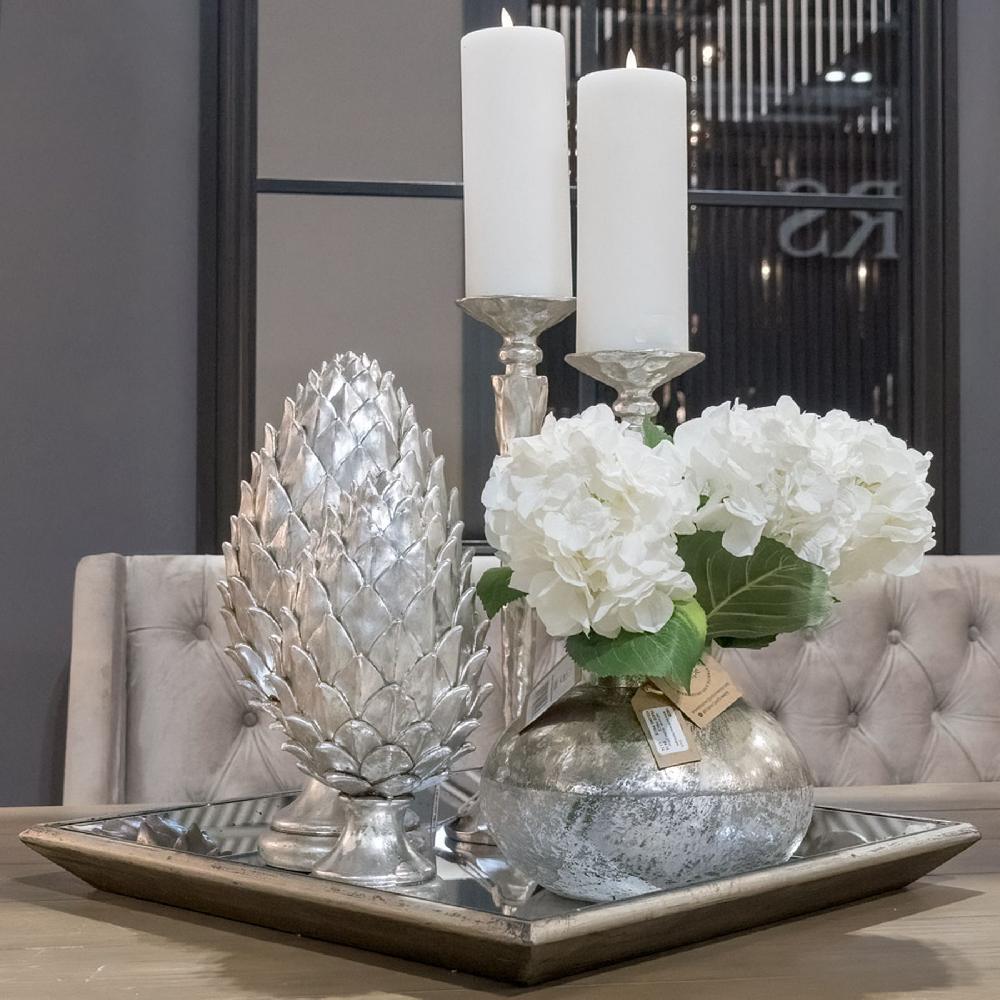 Hill Interiors Astor Distressed Mirrored Square Tray W/Wooden Detailing Sml