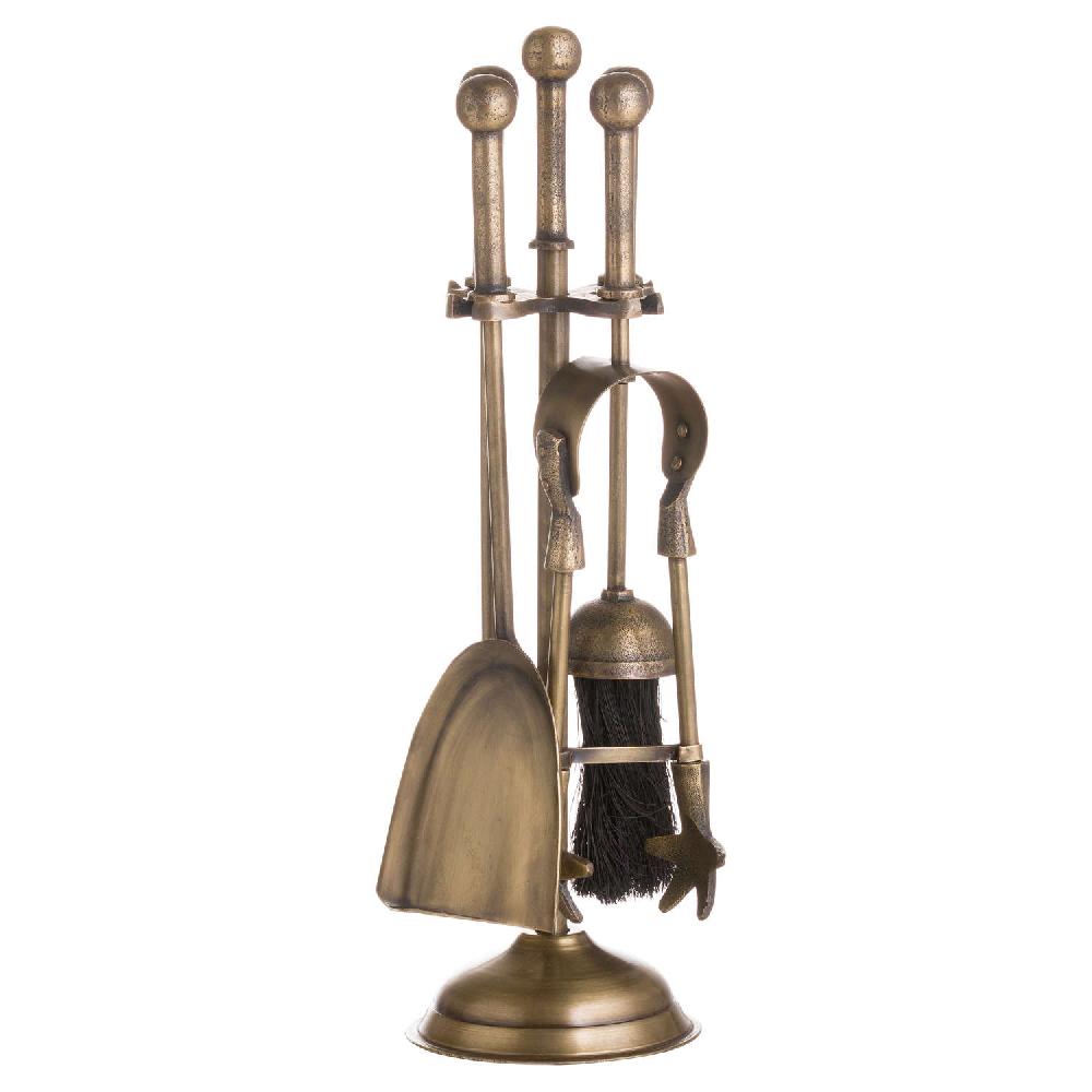 hill interiors Ball Topped Companion Set In Antique Brass
