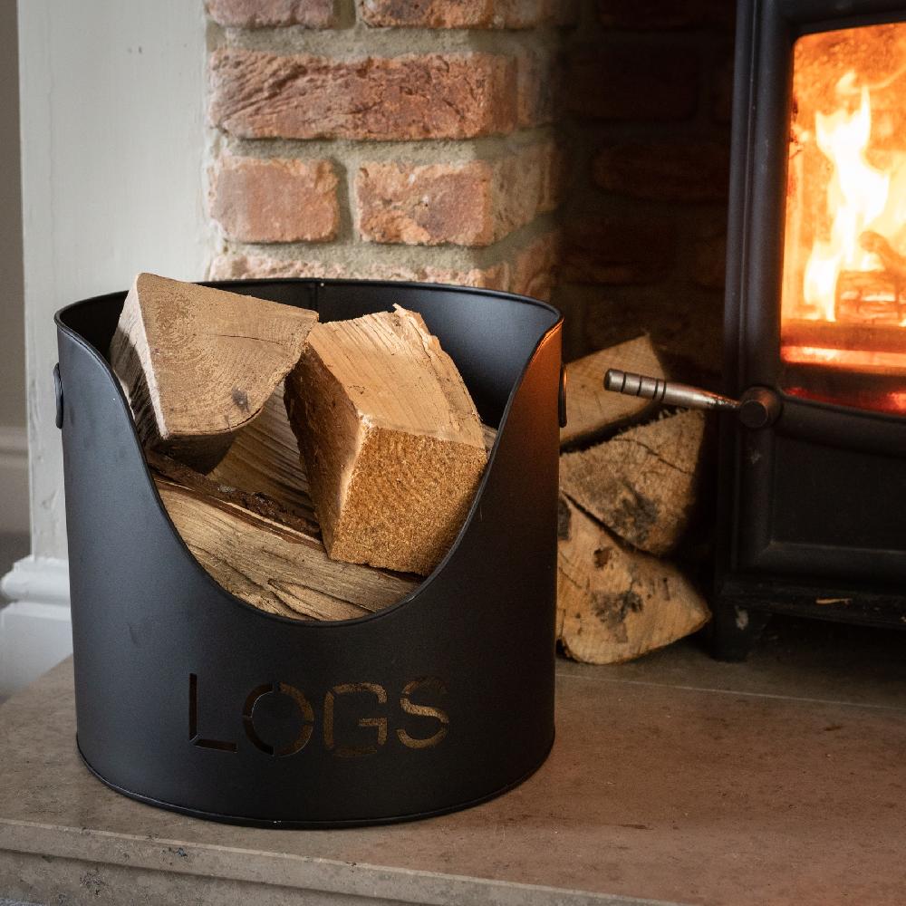 Hill Interiors Black Finish Logs And Kindling Buckets & Matchstick Holder