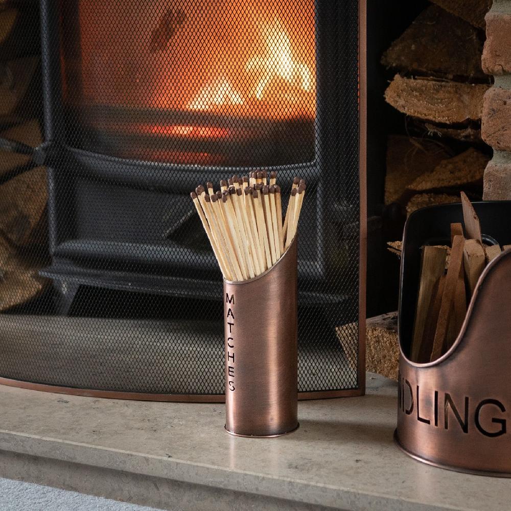 Hill Interiors Copper Finish Logs And Kindling Buckets & Matchstick Holder