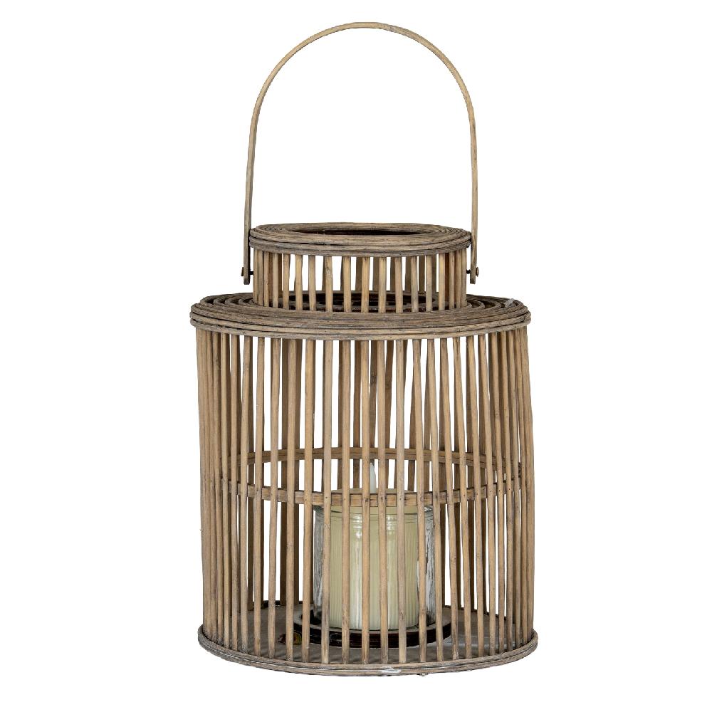 hill interiors Cylinder Wicker Lantern With Glass Holder