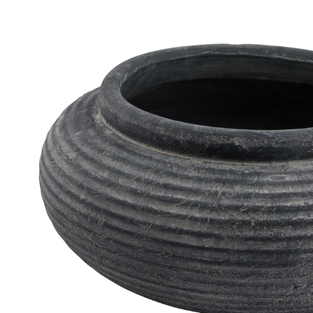 hill interiors Amalfi Grey Round Ribbed Planter
