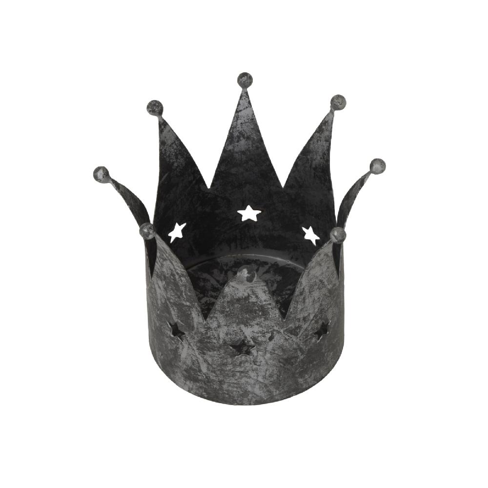 hill interiors Antique Silver Crown Candle Holder